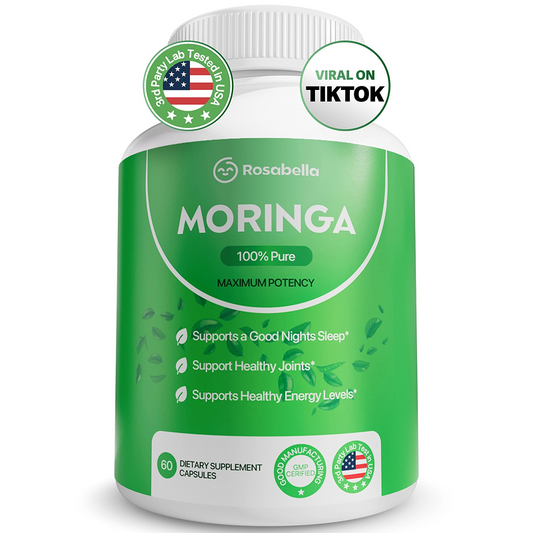 Rosabella Moringa Capsules - Pure Moringa Powder, Energy, Skin, Immune & Gut Health Superfood, Rich in Antioxidants, Essential Vitamins & Amino Acids, Natural Green Superfood Supplement