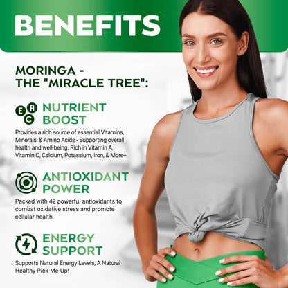 Rosabella Moringa Capsules - Pure Moringa Powder, Energy, Skin, Immune & Gut Health Superfood, Rich in Antioxidants, Essential Vitamins & Amino Acids, Natural Green Superfood Supplement
