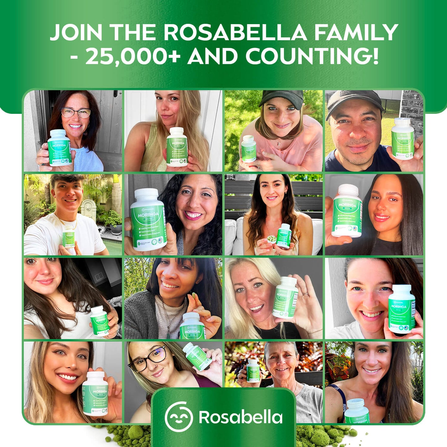 Rosabella Moringa Capsules - Pure Moringa Powder, Energy, Skin, Immune & Gut Health Superfood, Rich in Antioxidants, Essential Vitamins & Amino Acids, Natural Green Superfood Supplement